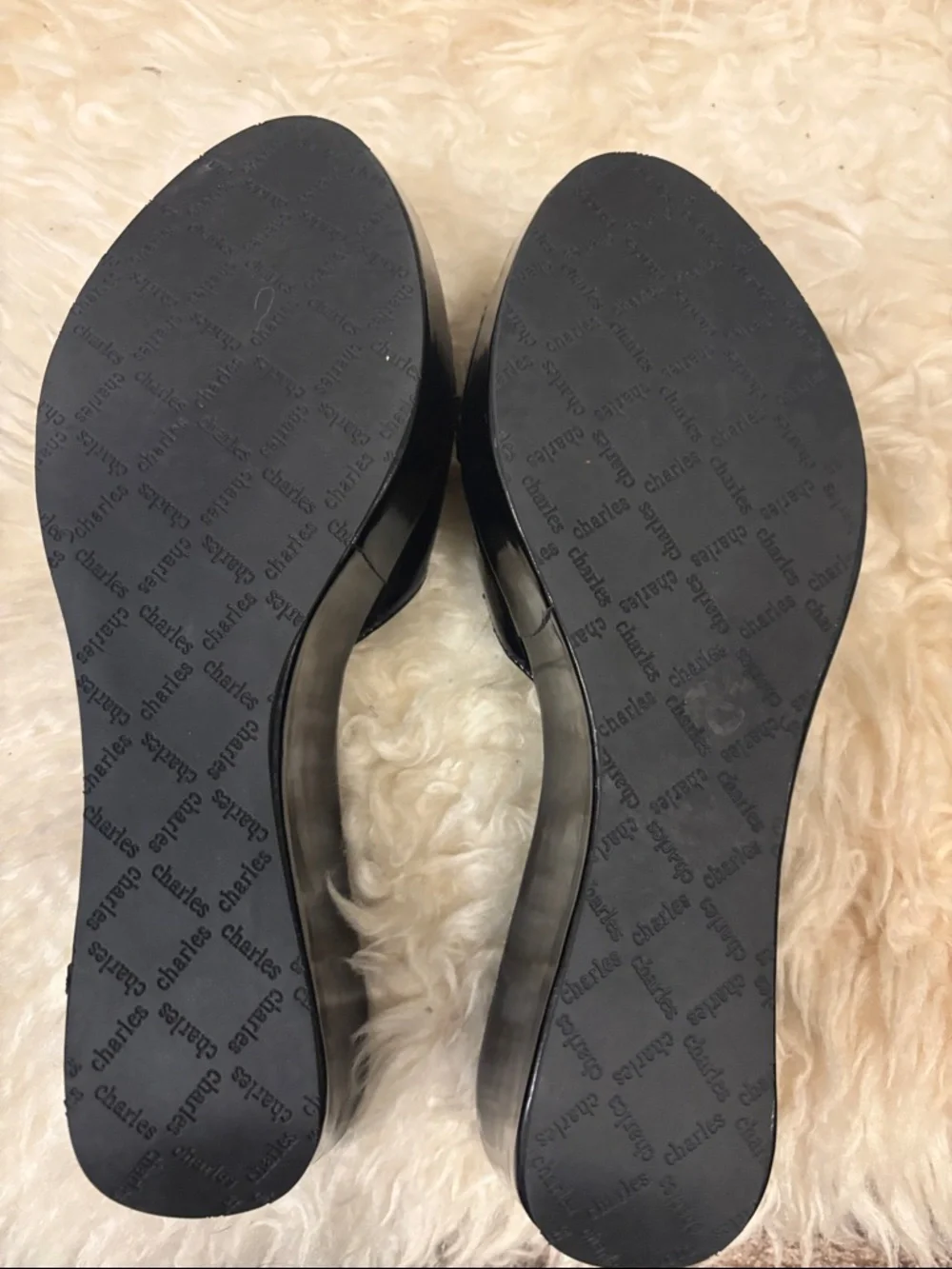 Charles by Charles David Black Patent Platform Slide Sandals 9